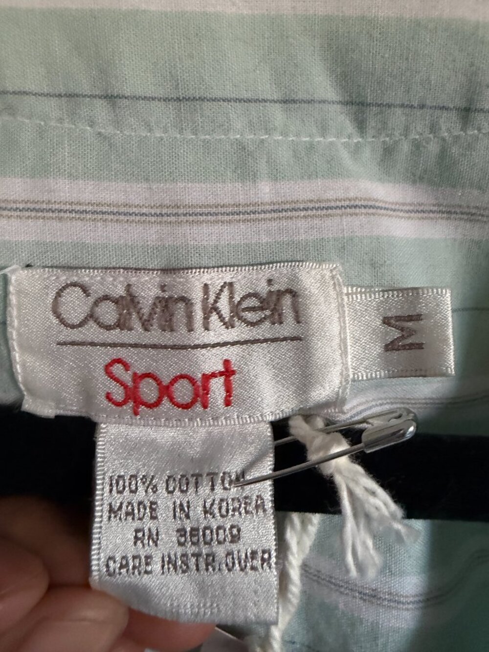 Vintage 80s Calvin Klein Sport Cotton Striped Button Up Shirt Medium - Picture 5 of 5